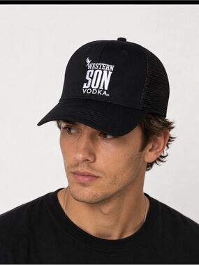 Western Son Vodka hat cap trucker hat mesh back New adjustable black/white